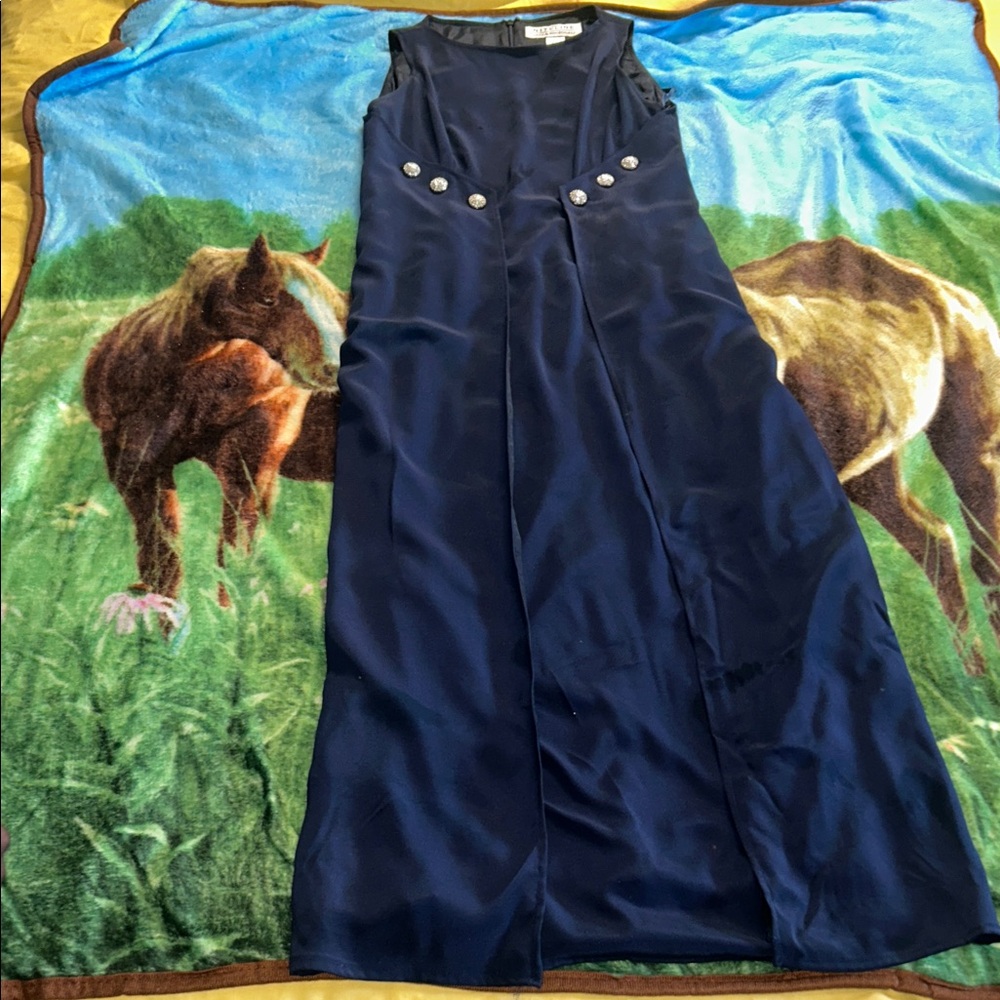 Niteline Midnight Blue Dress with Button Accents
